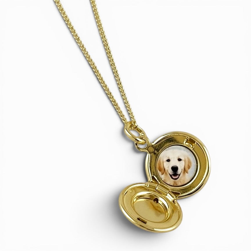 13mm Round Locket Necklace in 18K Gold Filled on white background