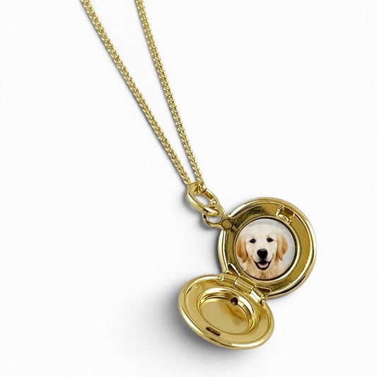 13mm Round Locket Necklace in 18K Gold Filled on white background