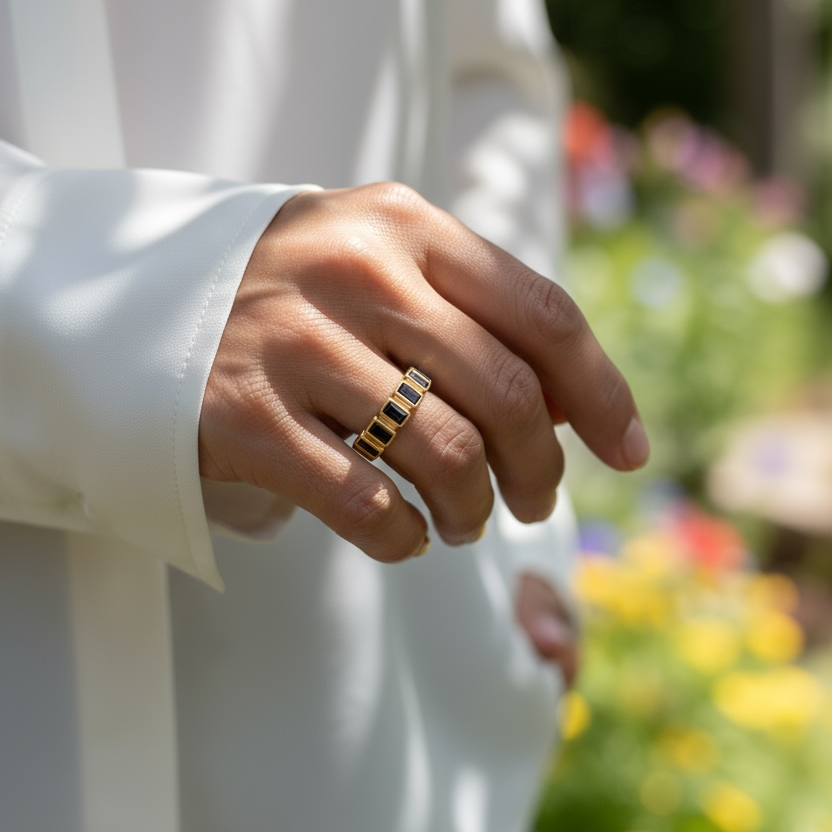Black Onyx CZ All-Around Band 18k Gold Filled Ring