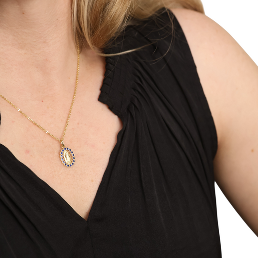 20mm Sapphire CZ Lady of Guadalupe 18k Gold Filled Pendant