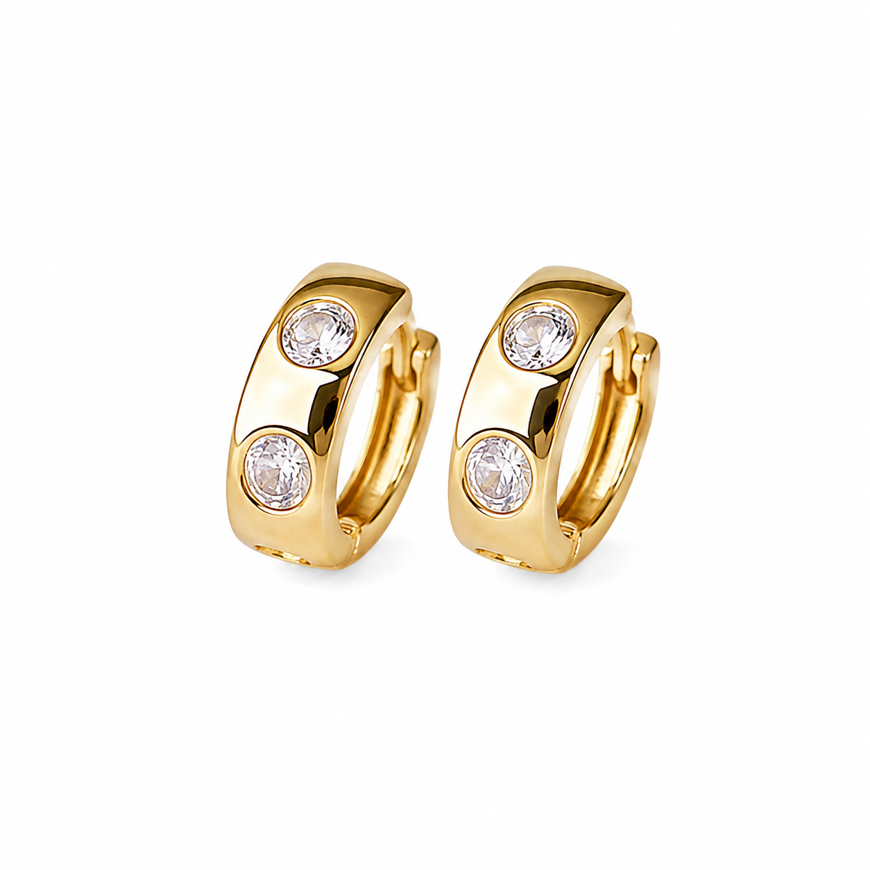 Large CZ Huggie 15mm 18K Gold Filled Hoop Earrings