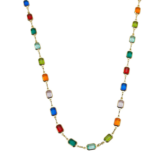 Color Stones Station 18k Gold Filled Necklace
