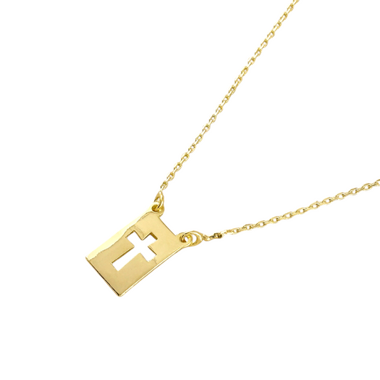 18mm Cross Plate 18K Gold Filled Necklace