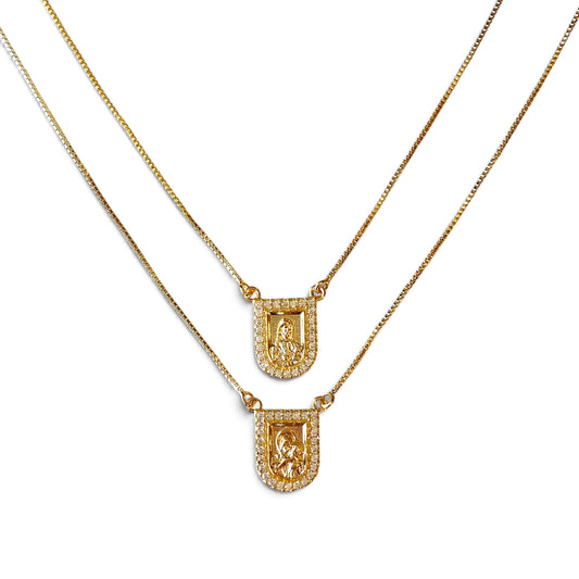 Sacred Heart Virgin Mary Scapular 18K Gold Filled Necklace