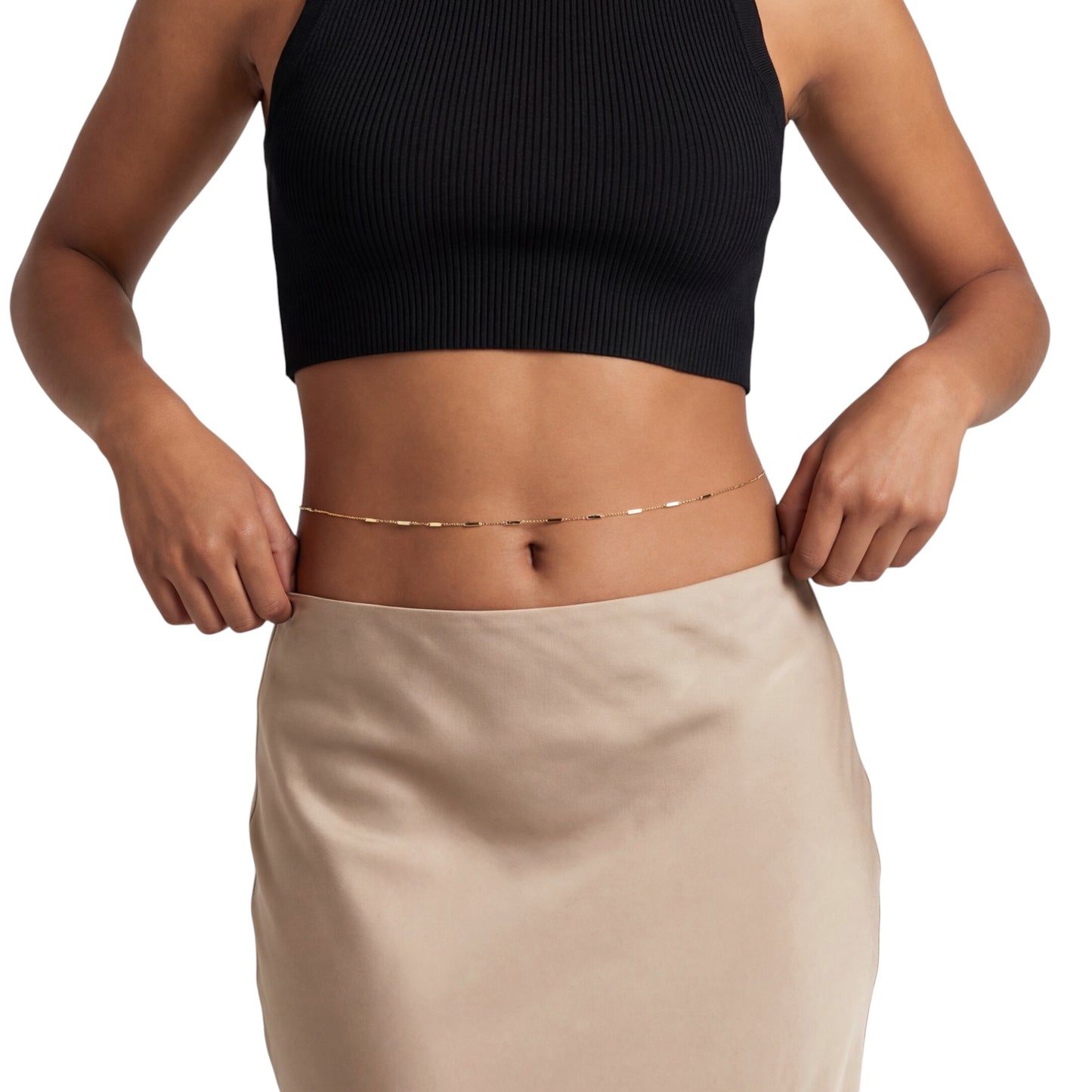 Pressed Bar Detail 18K Gold Filled Belly Chain