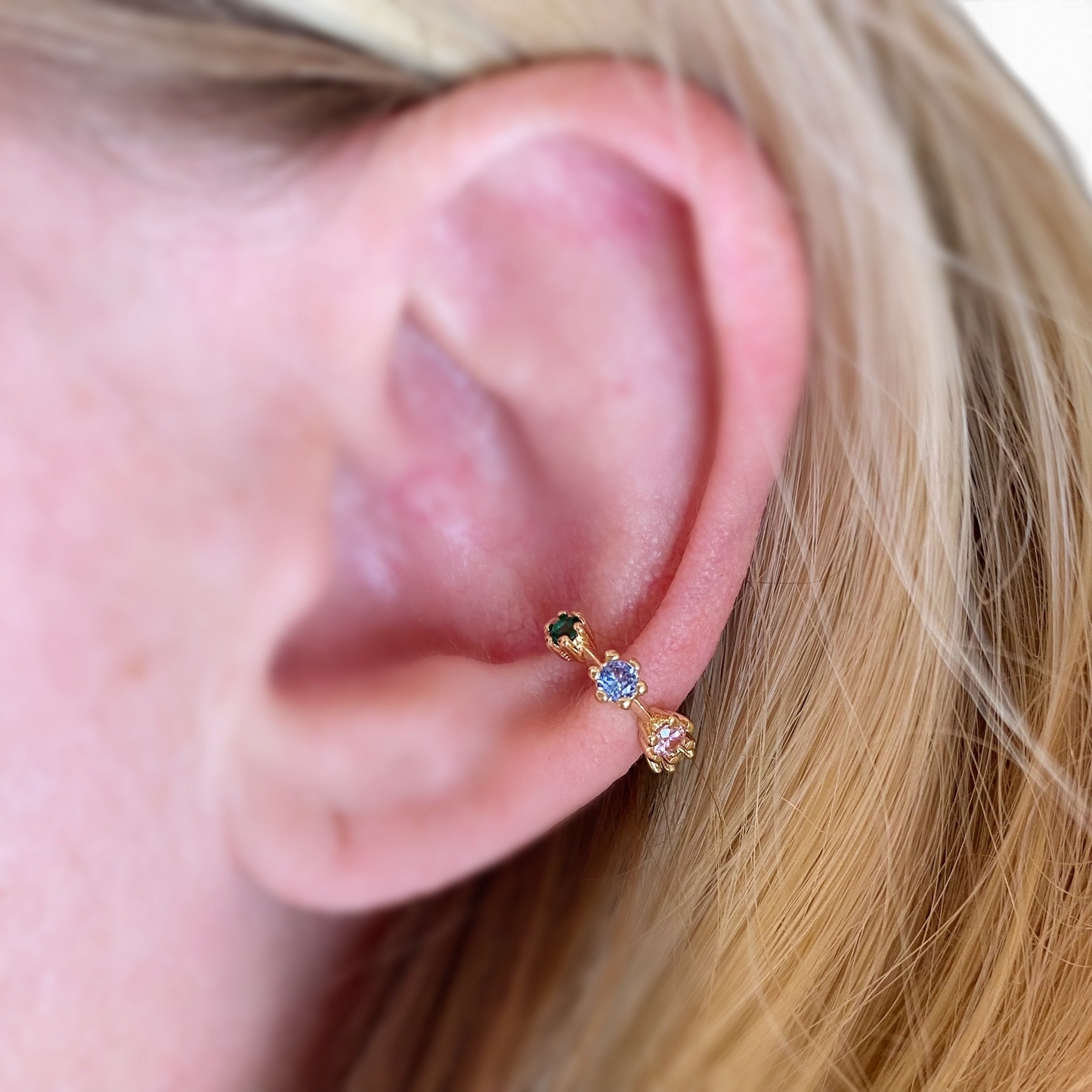 Pastel CZ Bezel 18K Gold Filled Ear Cuff