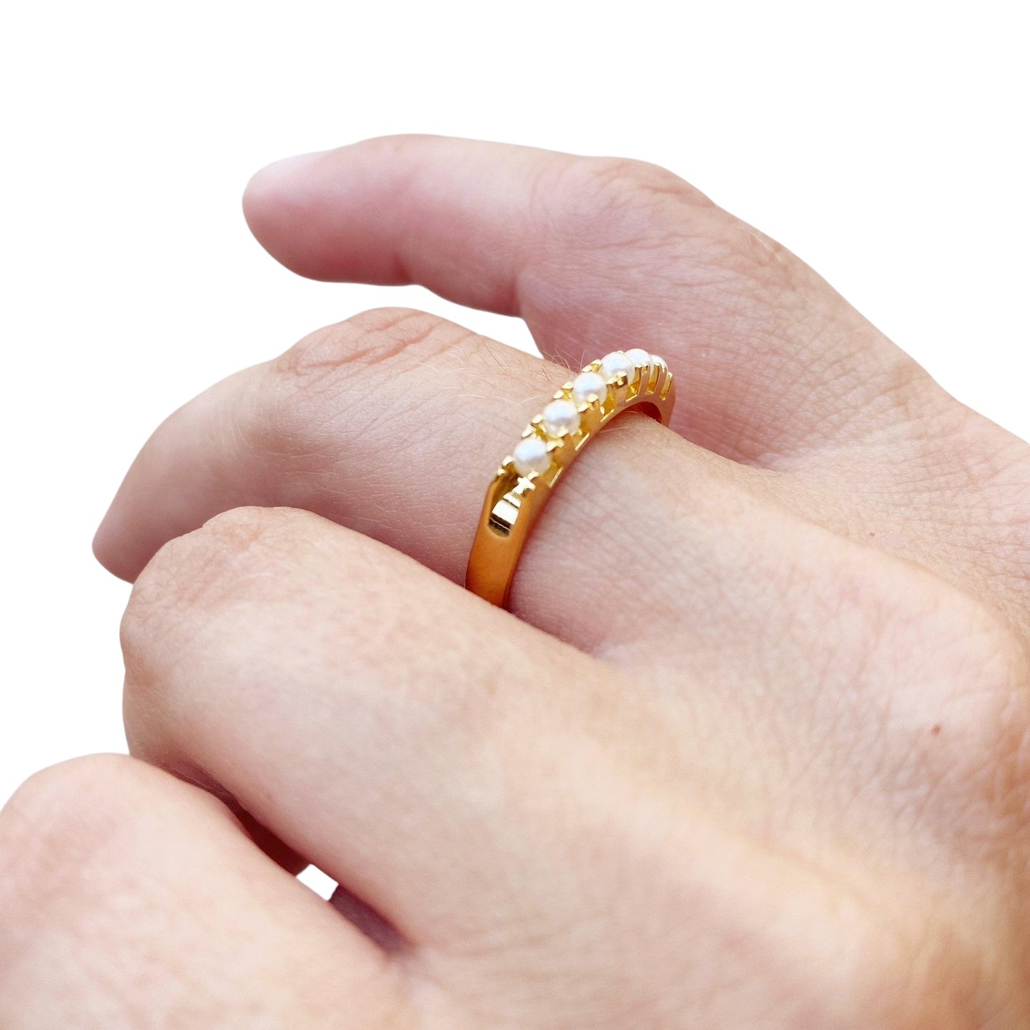 Delicate Pearl Row Band 18K Gold Filled Ring