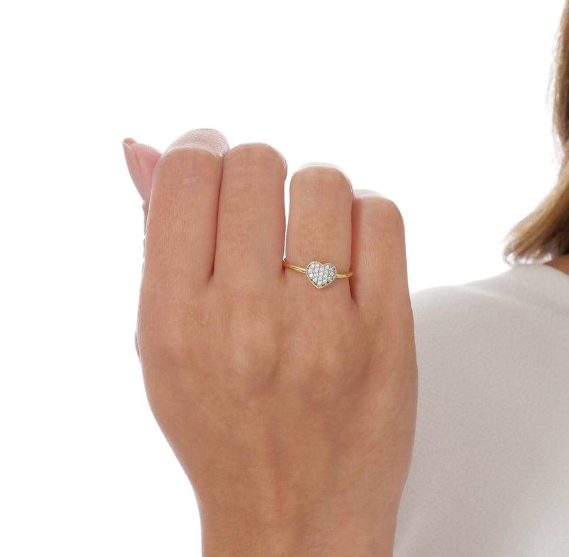 Skillus 18k Gold Filled Dainty Cubic Zirconia Heart Ring
