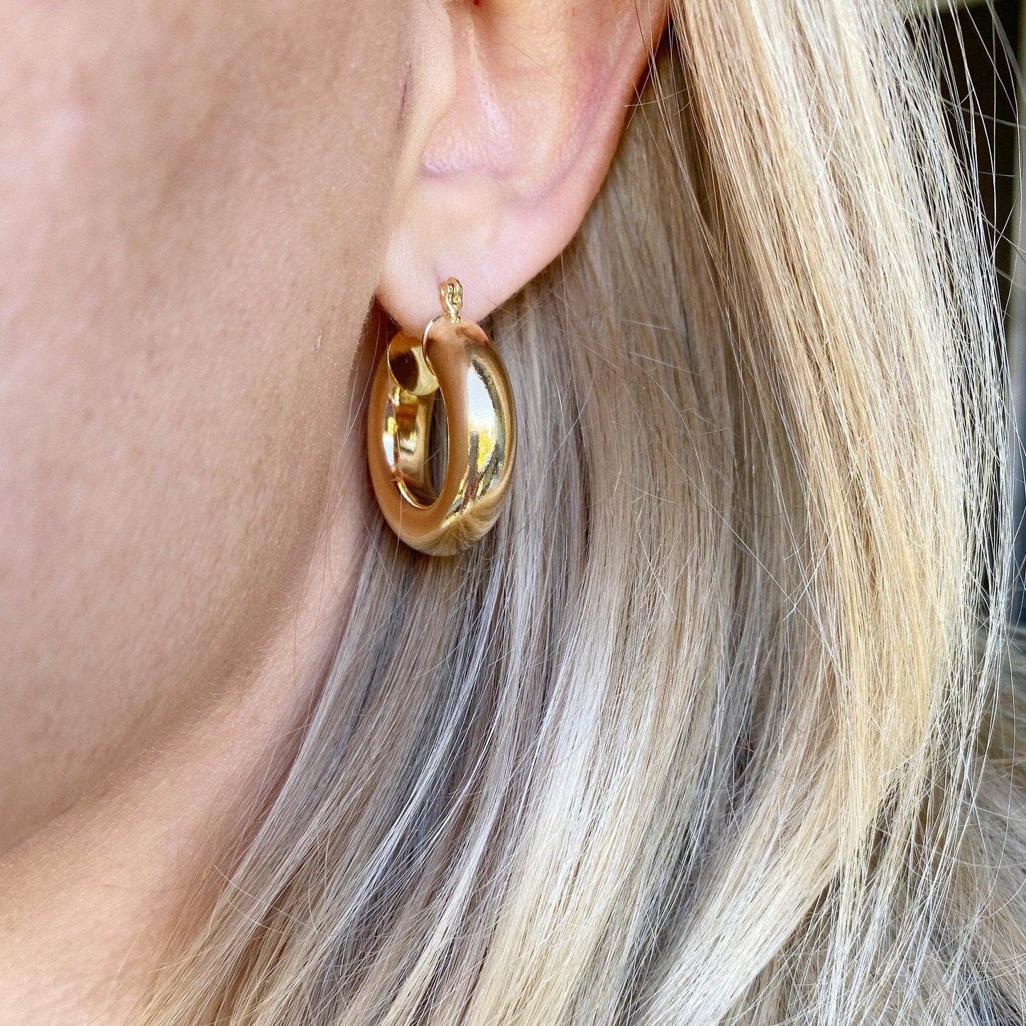 GoldFi 18k Gold Filled Fat Thick Small Hoop Earrings For