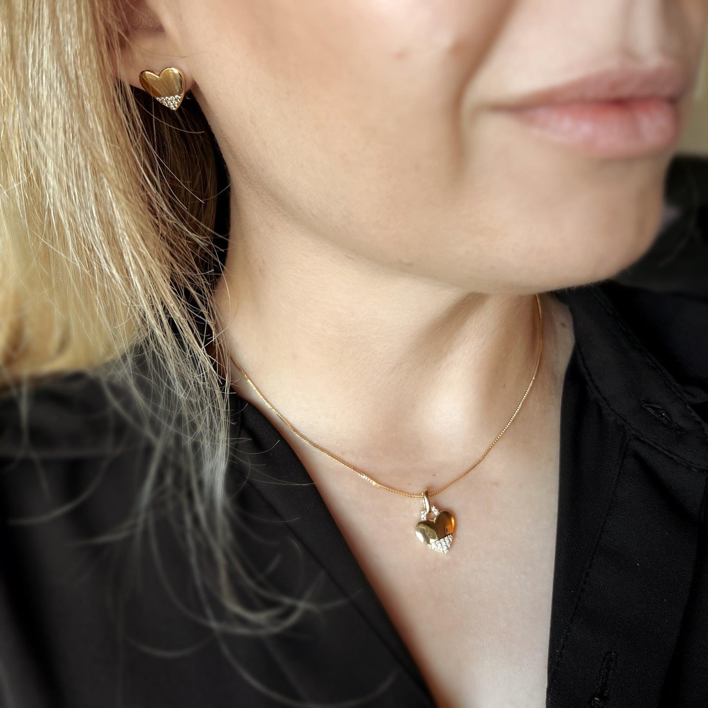 GoldFi 18k Gold Filled Heart Stud Earrings with Cubic Zirconia Stones