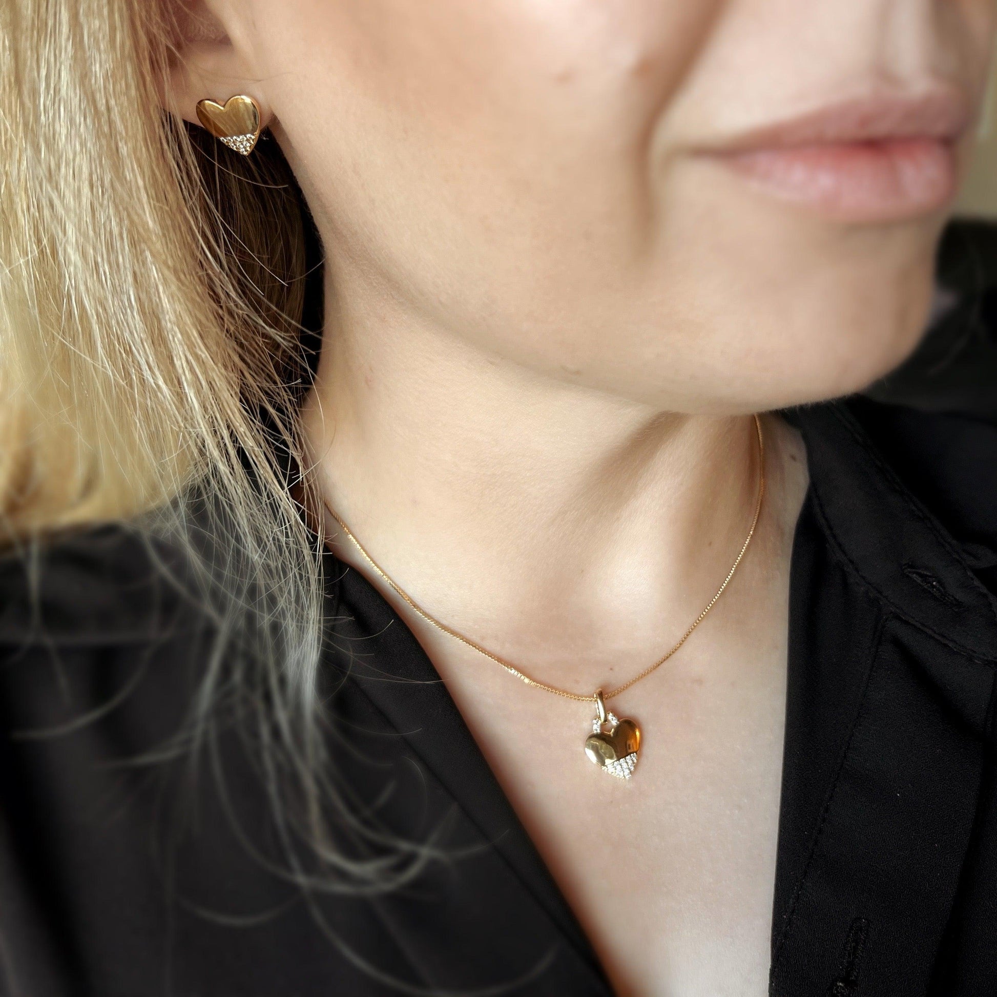 GoldFi 18k Gold Filled Heart Stud Earrings with Cubic Zirconia Stones