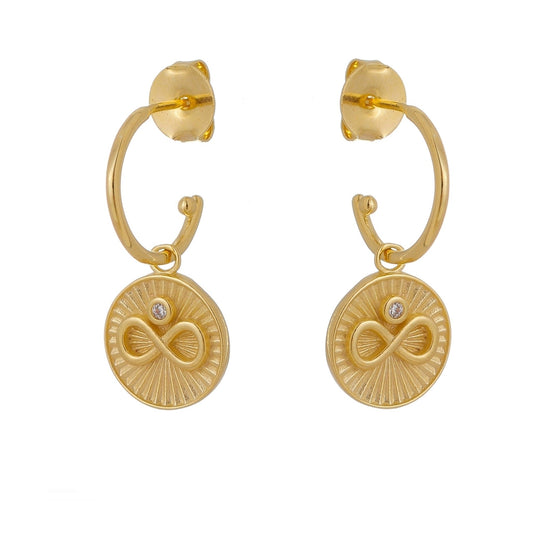 Skillus 18k Gold Filled Infinity CZ Medallion Open Hoop Earrings 