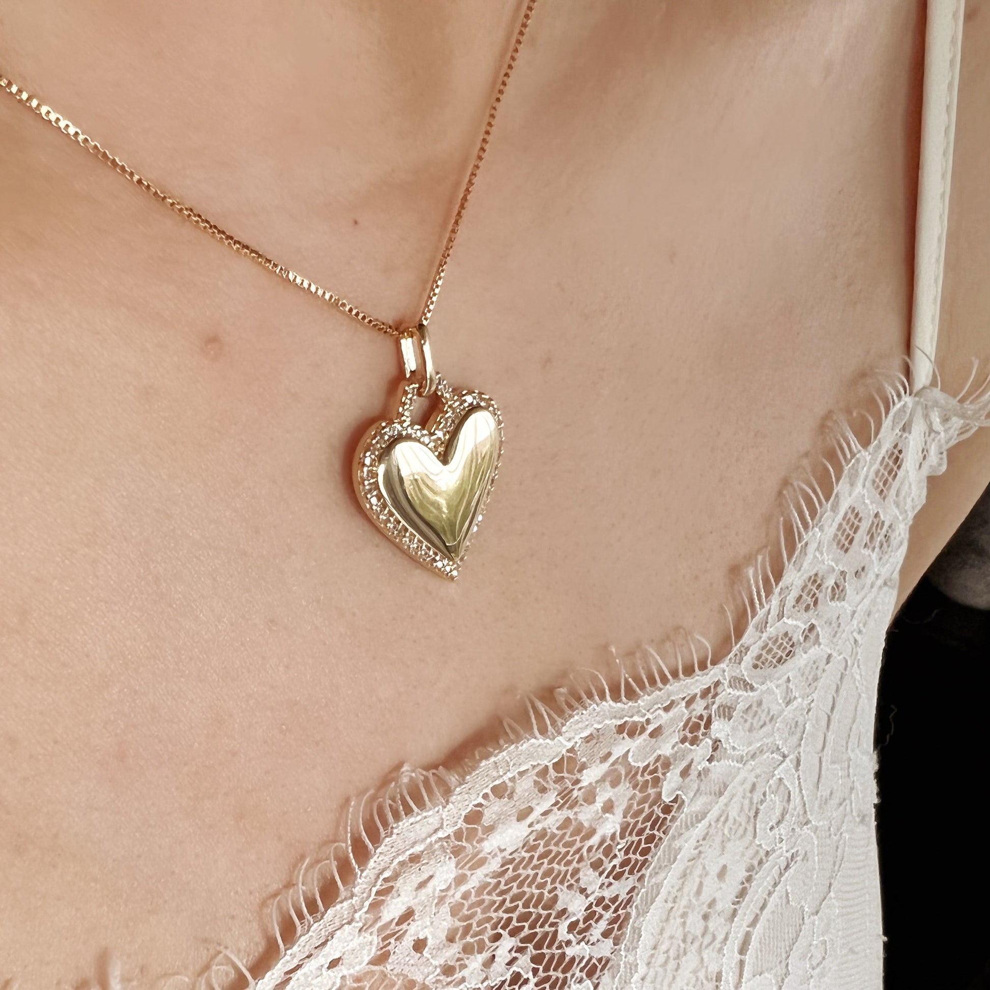 18k Gold Filled Heart Pendant With Cubic Zirconia Around