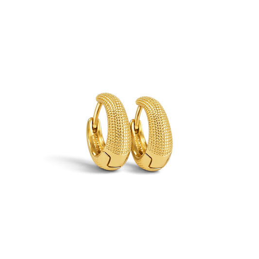 18k Gold Filled Textured Huggie Hoop Earrings 
