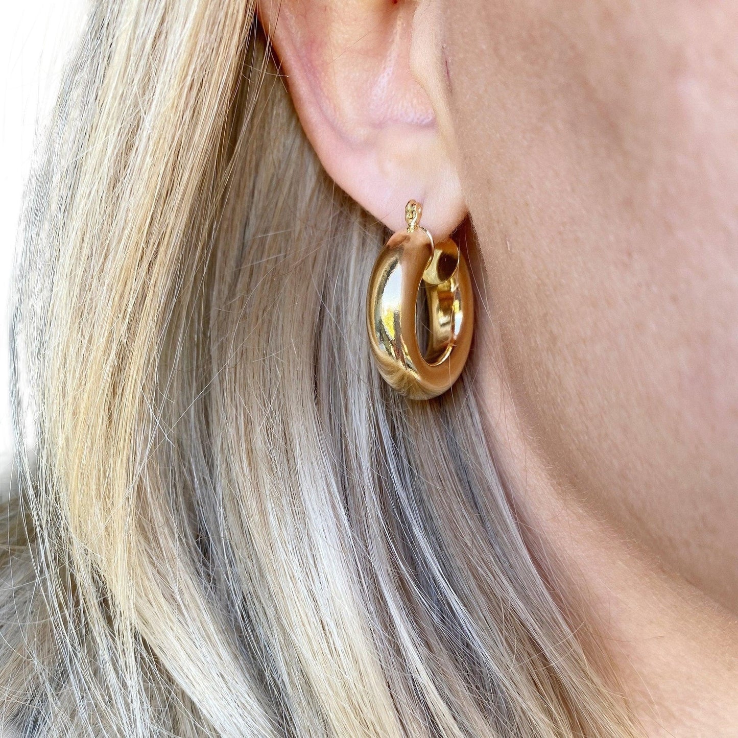 26mm Chunky Hollow Tube Hoop 18k Gold Filled Earrings