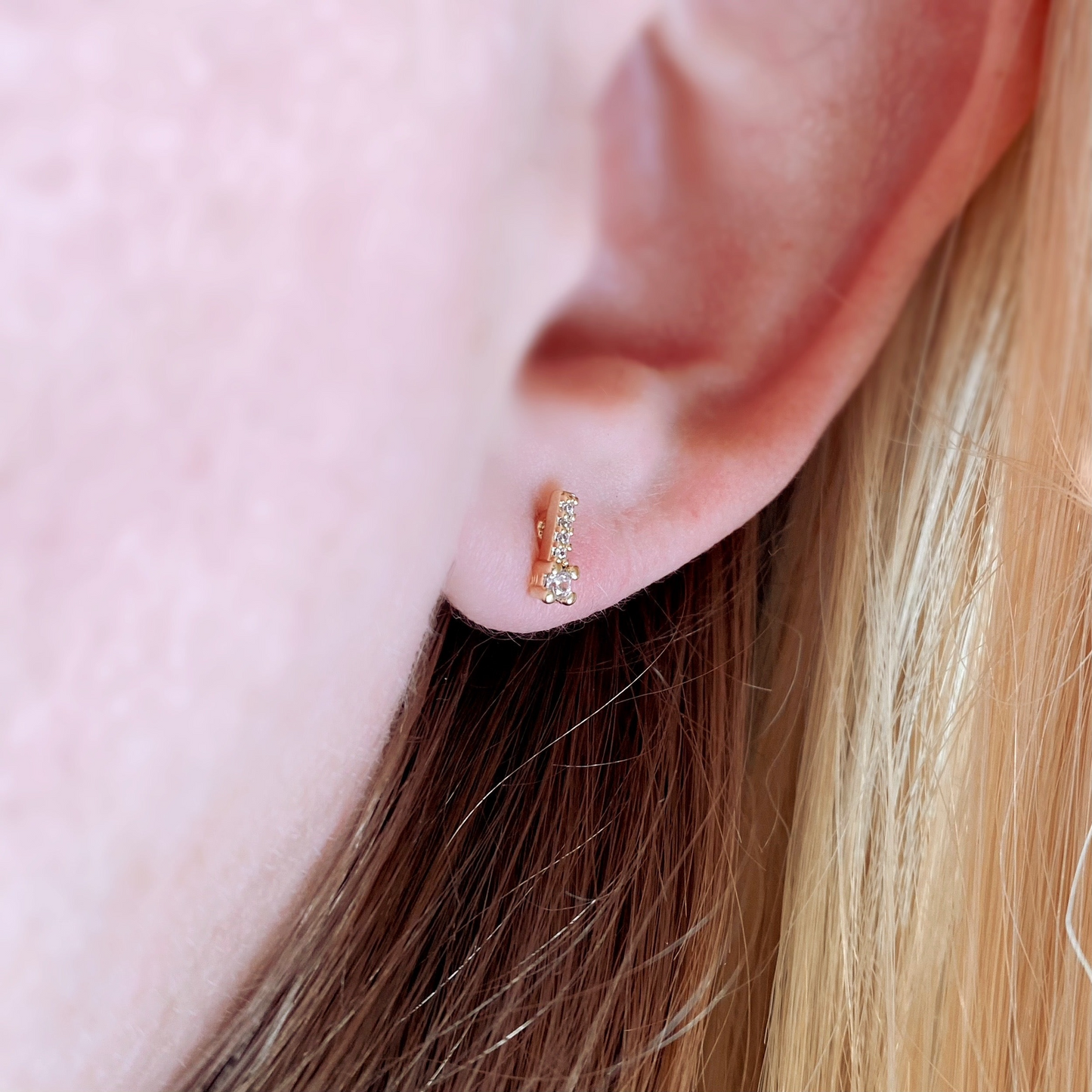 6mm Micro CZ Bar 18K Gold Filled Stud Earrings