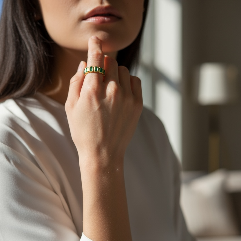 Emerald CZ All-Around Band 18k Gold Filled Ring