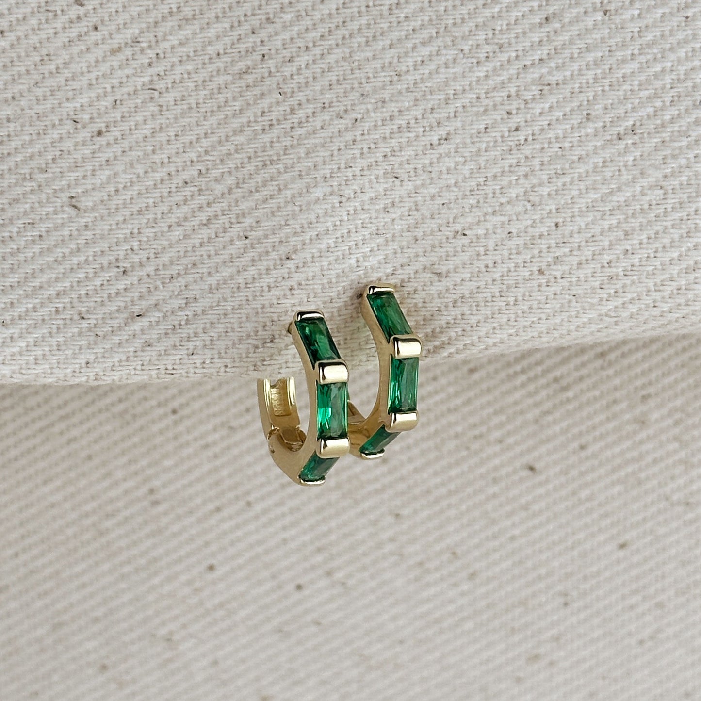 14mm Baguette CZ Huggie Hoop 18k Gold Filled Earrings