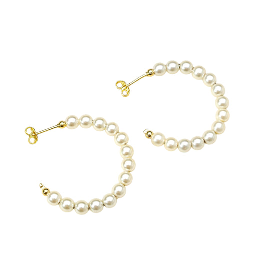 35 mm Pearl Half Hoop 18k Gold Filled Earrings
