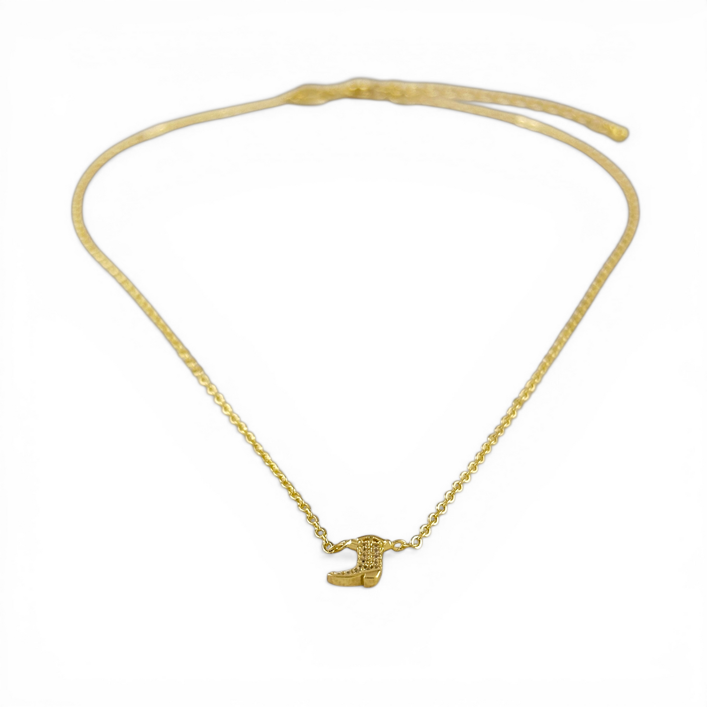 Mini Cowgirl Boot Pavé CZ 18K Gold Filled Necklace
