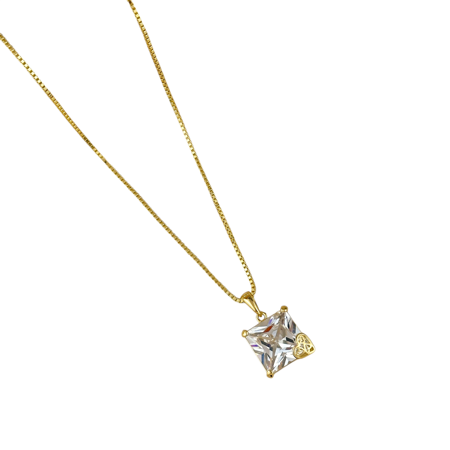 14mm CZ Princess Cut Pendant 18k Gold Filled Necklace