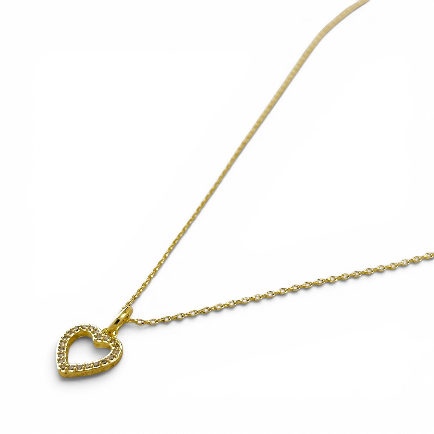 Open Heart Pavé CZ 15mm 18K Gold Filled Necklace