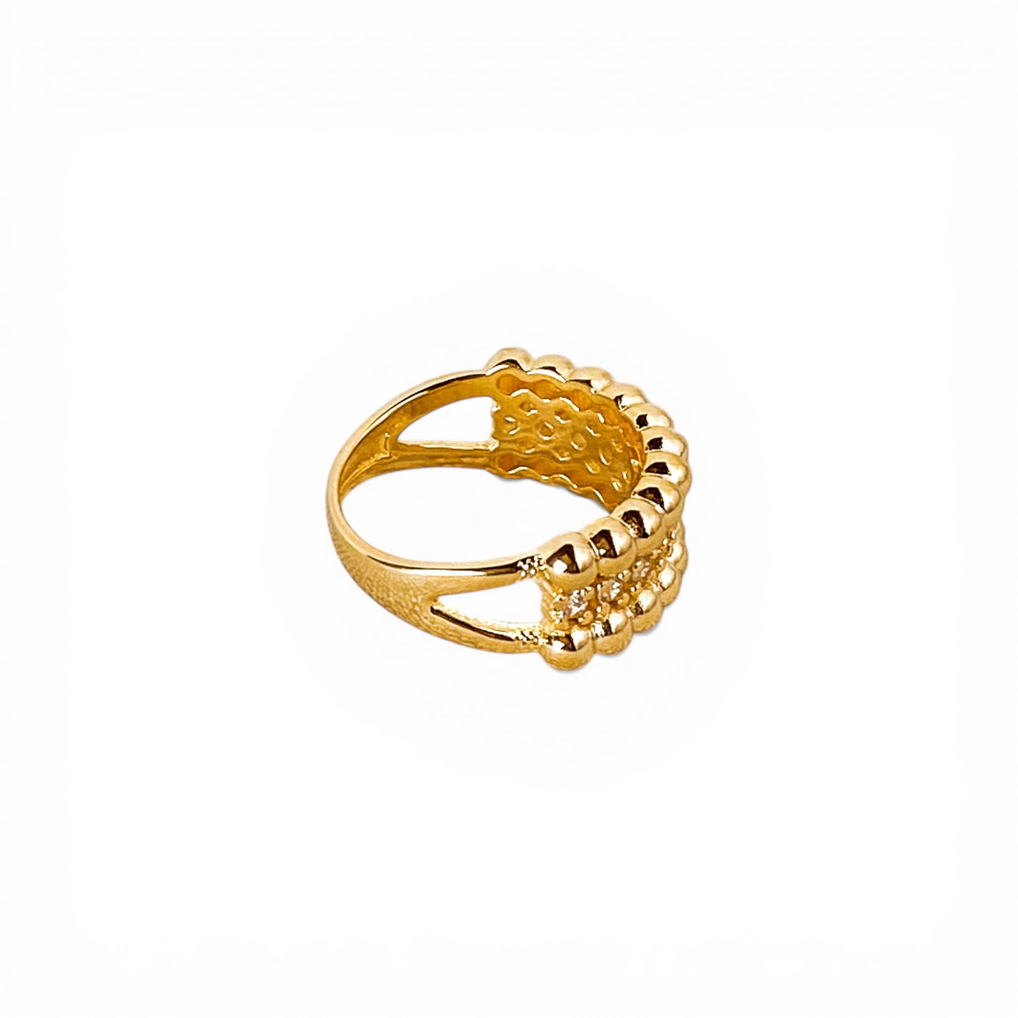 Triple Row Beaded CZ 18K Gold Filled Ring