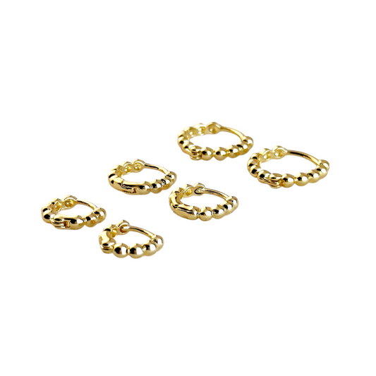 Beaded Huggie Hoop 18K Gold Filled Earrings