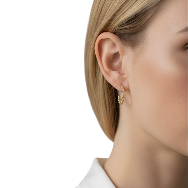 Bezel CZ Open Hoop 19mm 18K Gold Filled Earrings