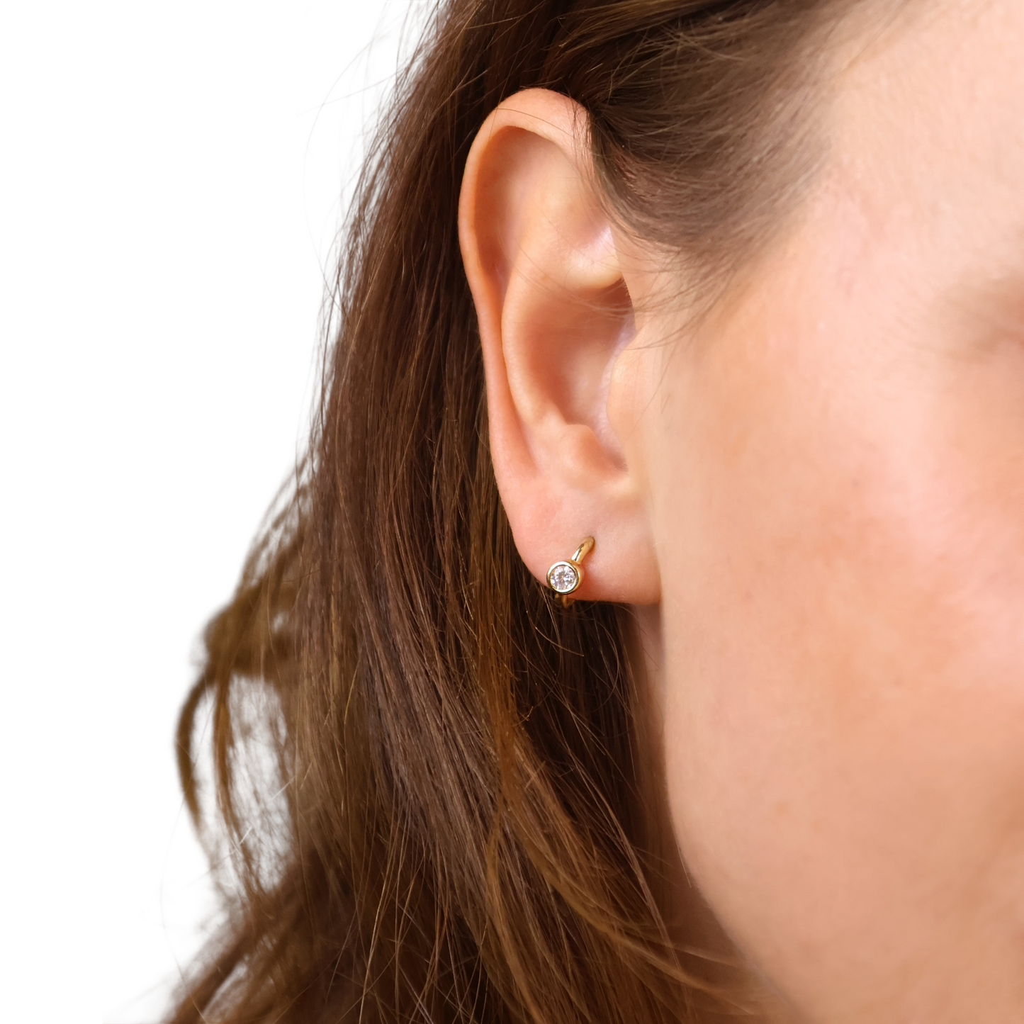 10mm Bezel CZ Open Hoop 18k Gold Filled Earrings