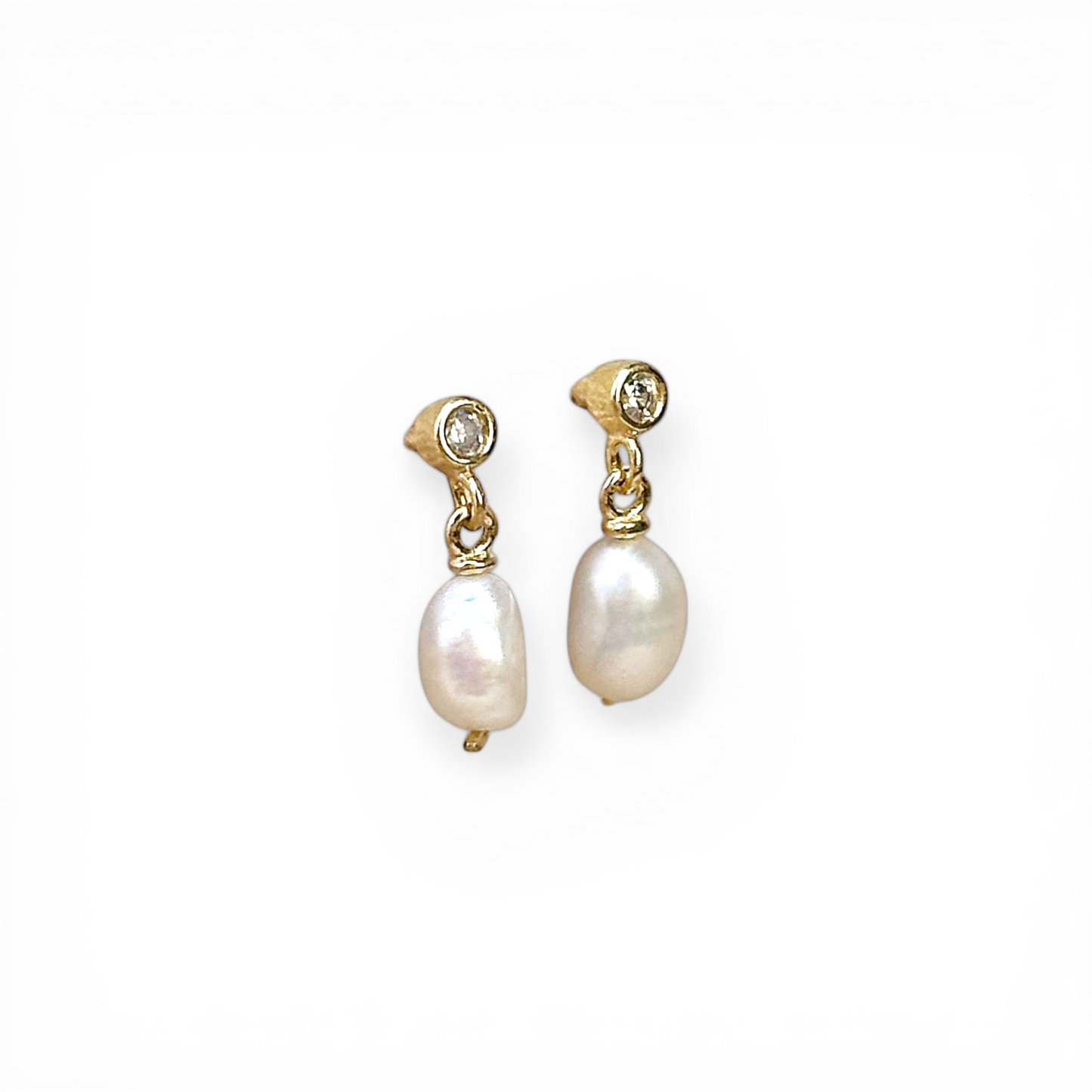 15mm Freshwater Baroque Pearl Drop with CZ 18K Gold Filled Earrings