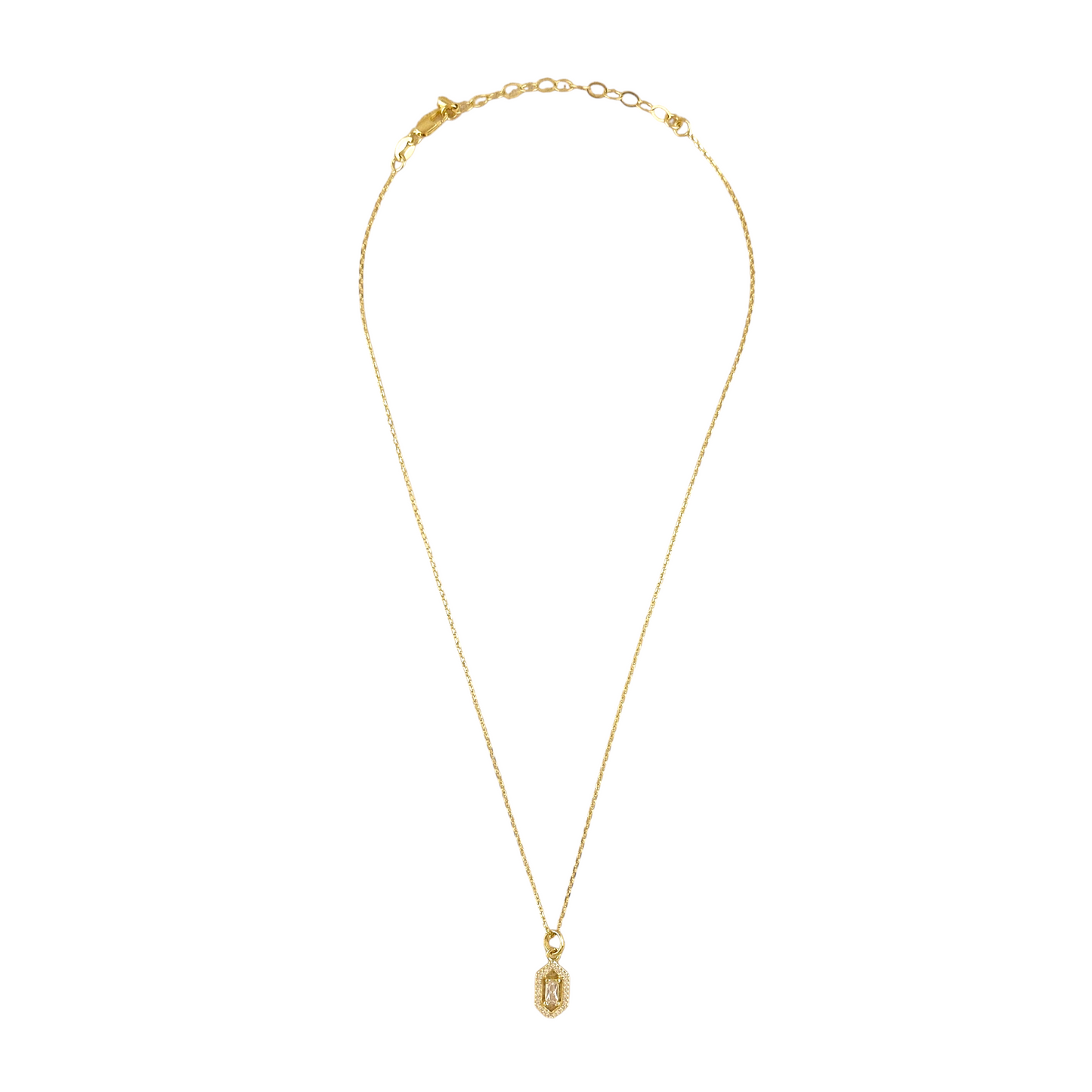 Baguette CZ Hexagon Halo Pendant 18k Gold Filled Necklace