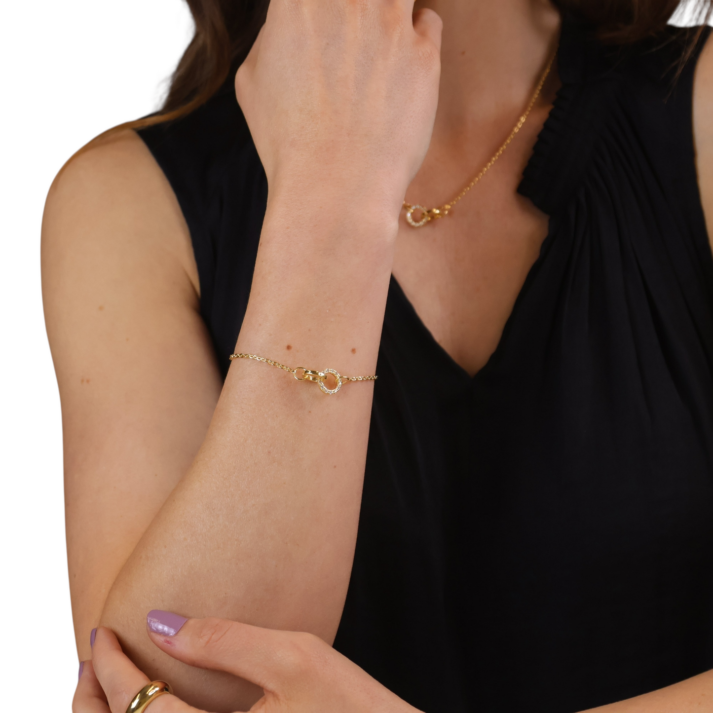 Interlocking Circles CZ 18k Gold Filled Bracelet