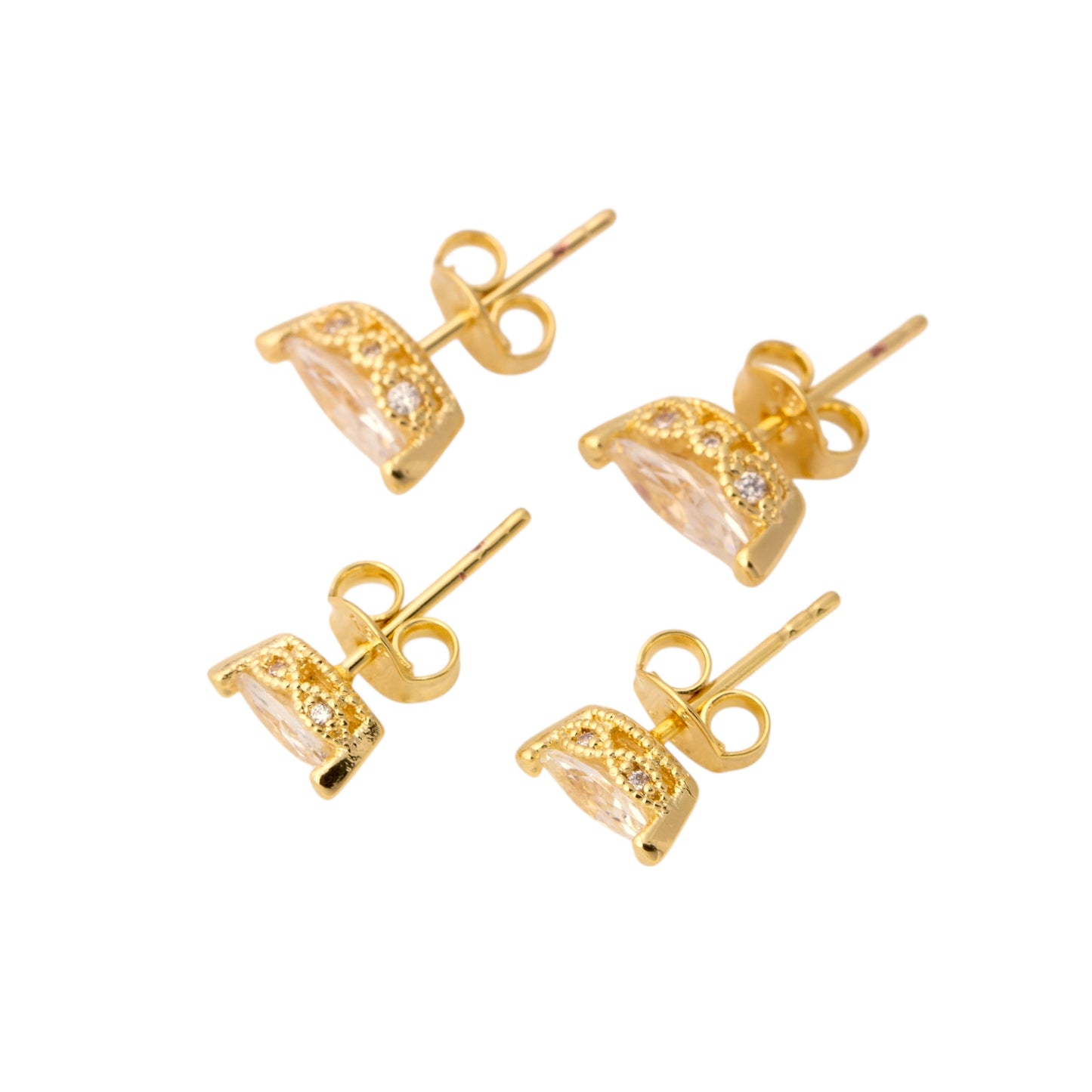 CZ Vintage Marquise Stud 18K Gold Filled Earrings