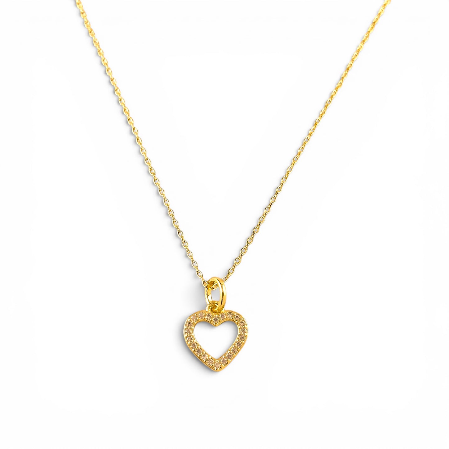 Open Heart Pavé CZ 15mm 18K Gold Filled Necklace