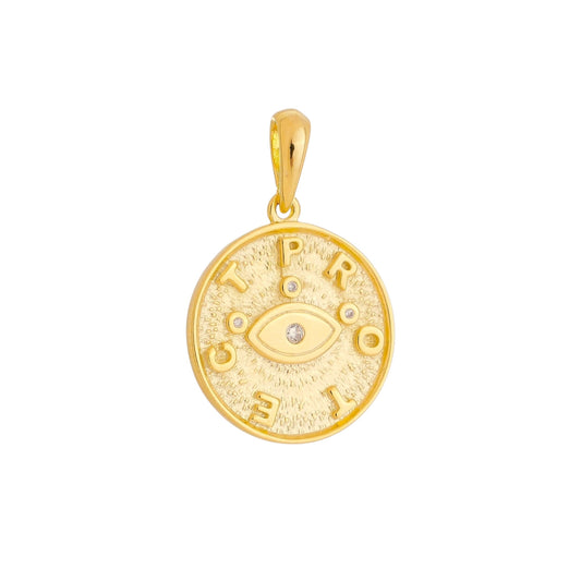 30mm CZ Textured Evil Eye Good Luck 18k Gold Filled Pendant