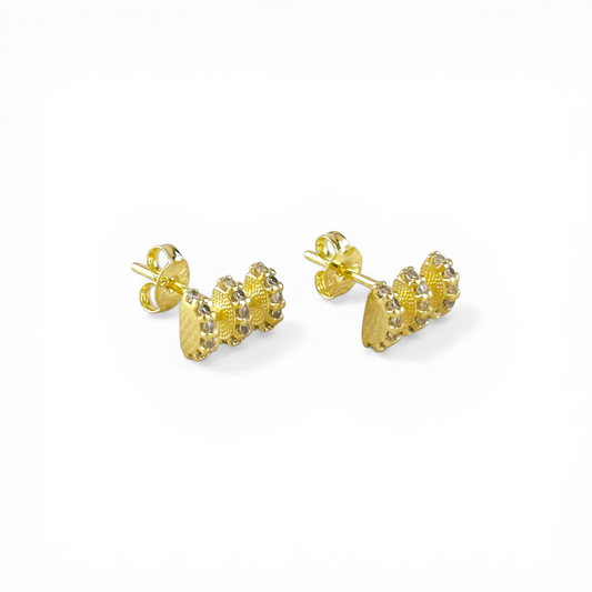 10mm Triple Row Curved Pavé CZ 18K Gold Filled Stud Earrings