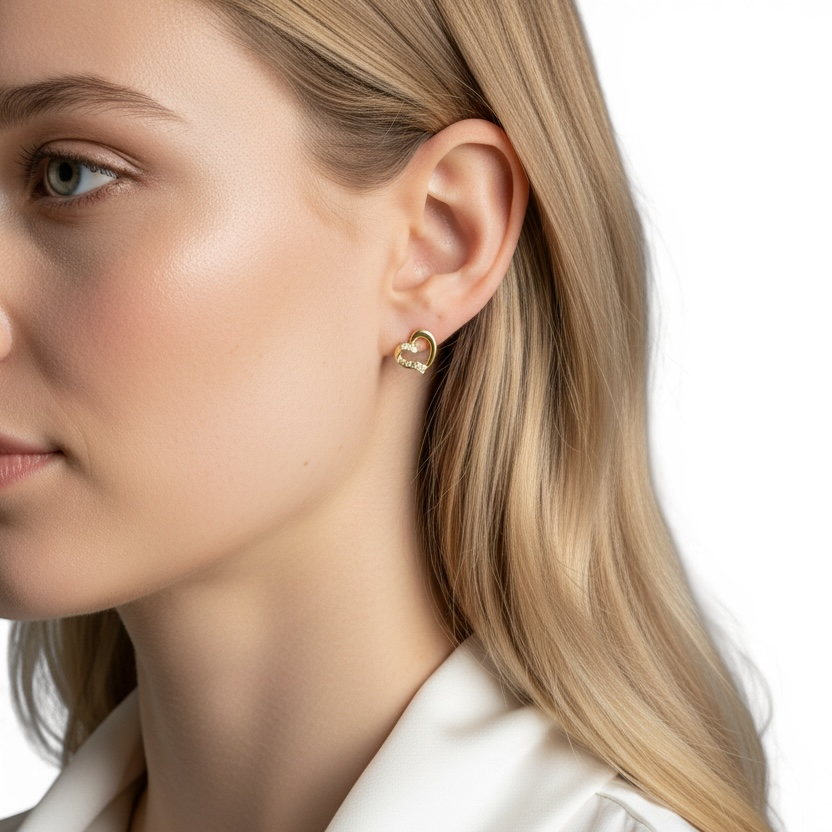 12mm Open Heart with CZ 18K Gold Filled Stud Earrings