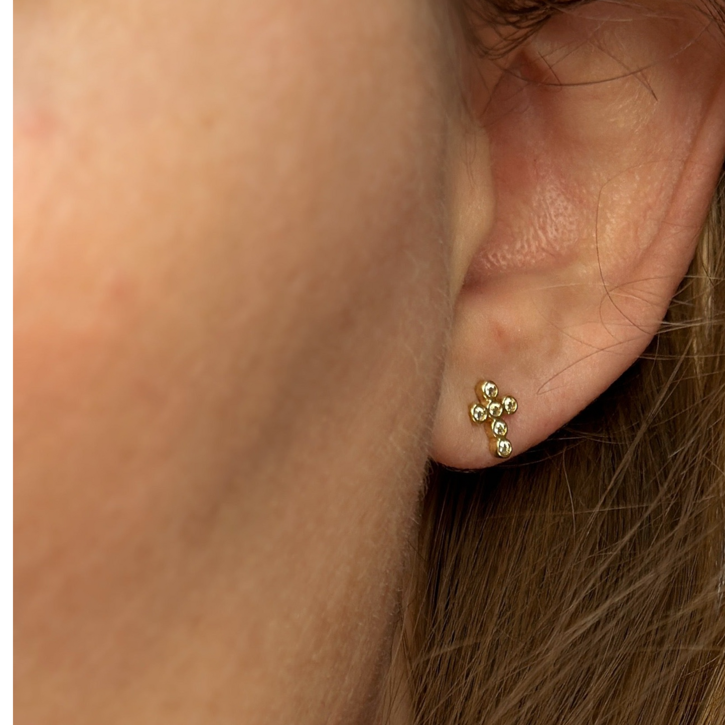 7mm CZ Bezel Cross Stud 18k Gold Filled Earrings