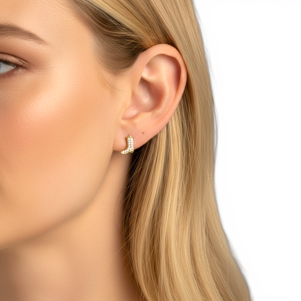 8mm Mini Cowgirl Boot Pavé CZ 18K Gold Filled Stud Earrings