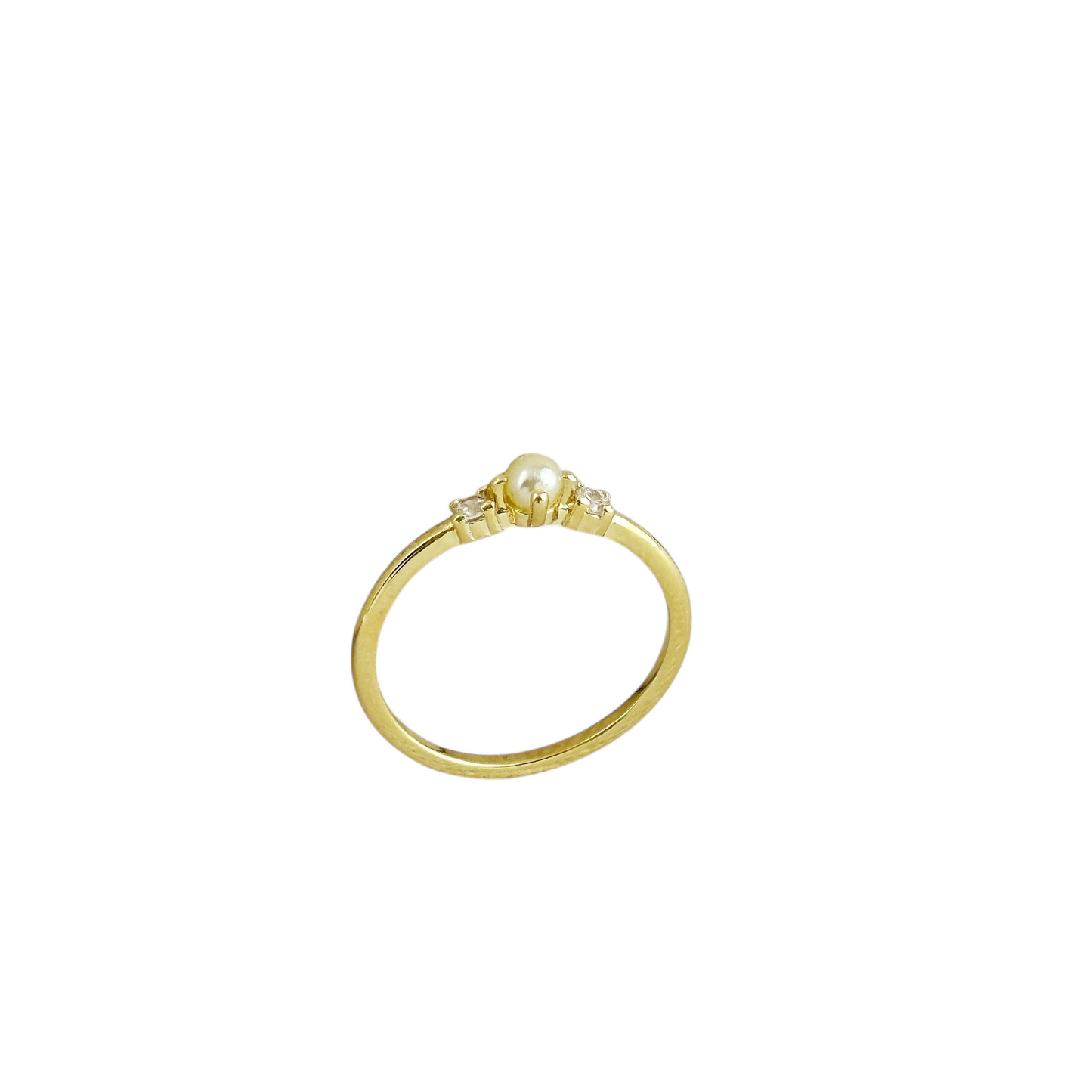 Pearl & CZ Three-Stone 18k Gold Filled Ring