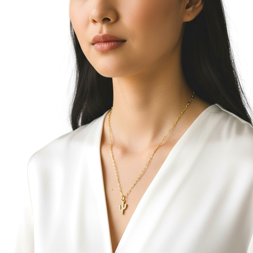 Cactus Pavé CZ 18mm 18K Gold Filled Charm