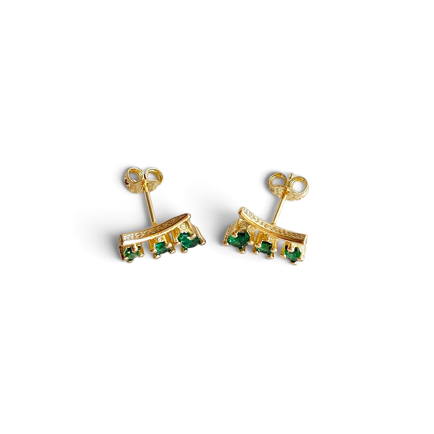 Three Shape Emerald CZ 11mm 18K Gold Filled Stud Earrings