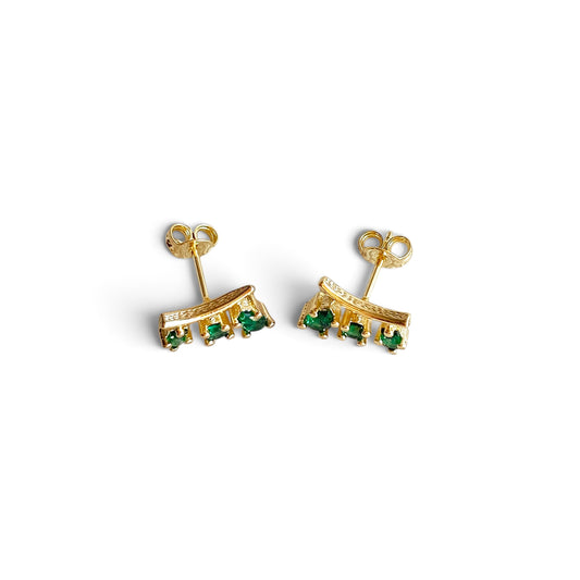 Three Shape Emerald CZ 11mm 18K Gold Filled Stud Earrings
