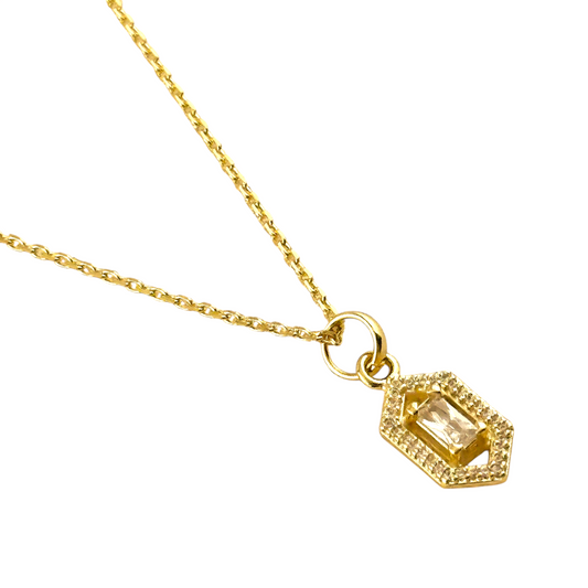 Baguette CZ Hexagon Halo Pendant 18k Gold Filled Necklace