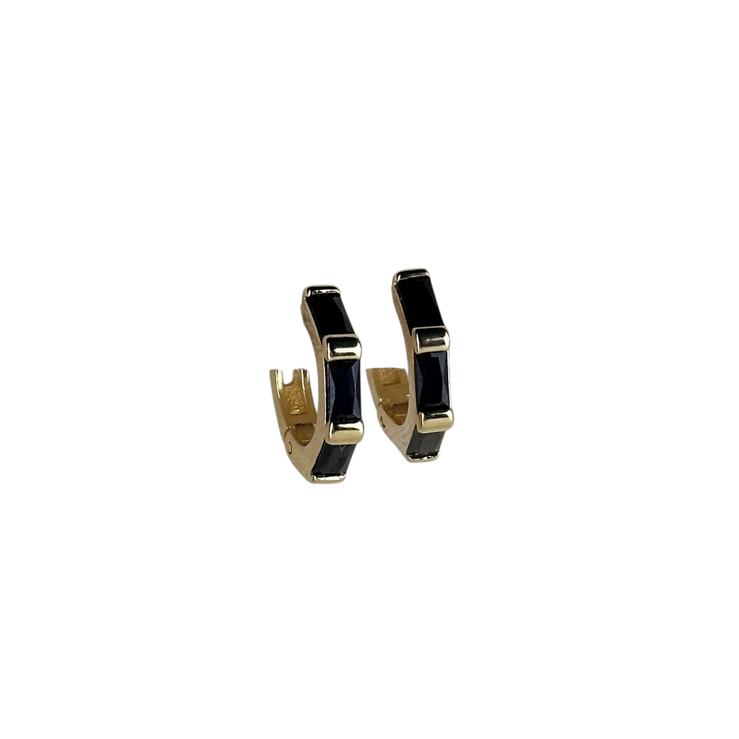 14mm Baguette CZ Huggie Hoop 18k Gold Filled Earrings