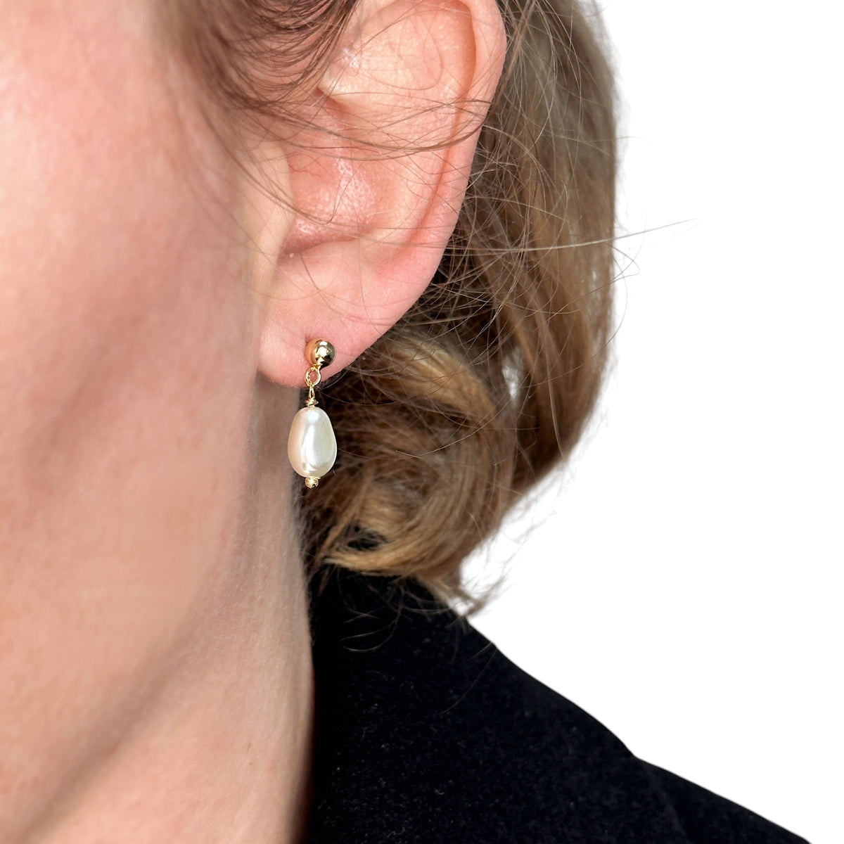 Baroque Pearl Drop 15mm 18K Gold Filled Stud Earrings