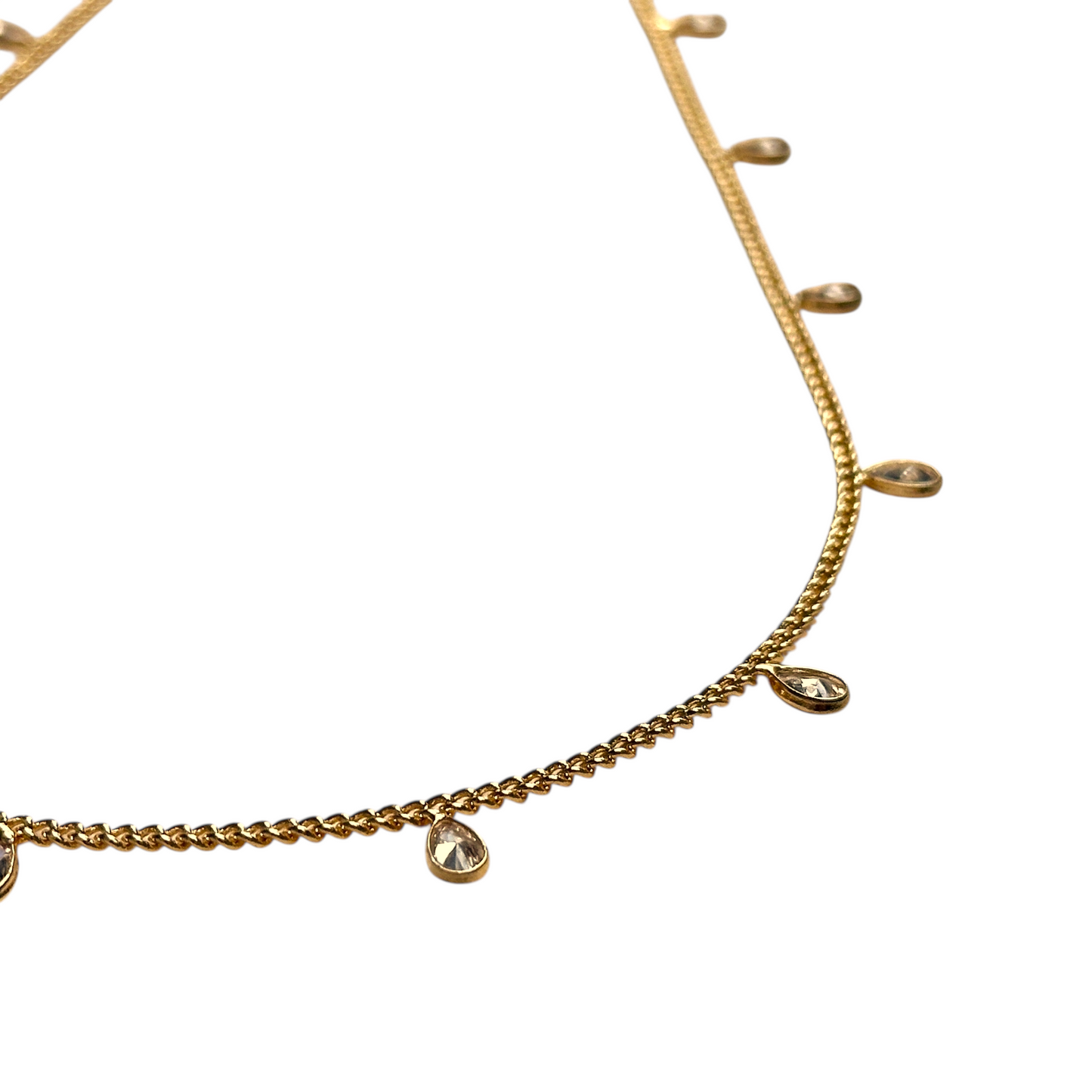 2mm Curb Chain CZ Drops 18k Gold Filled Necklace