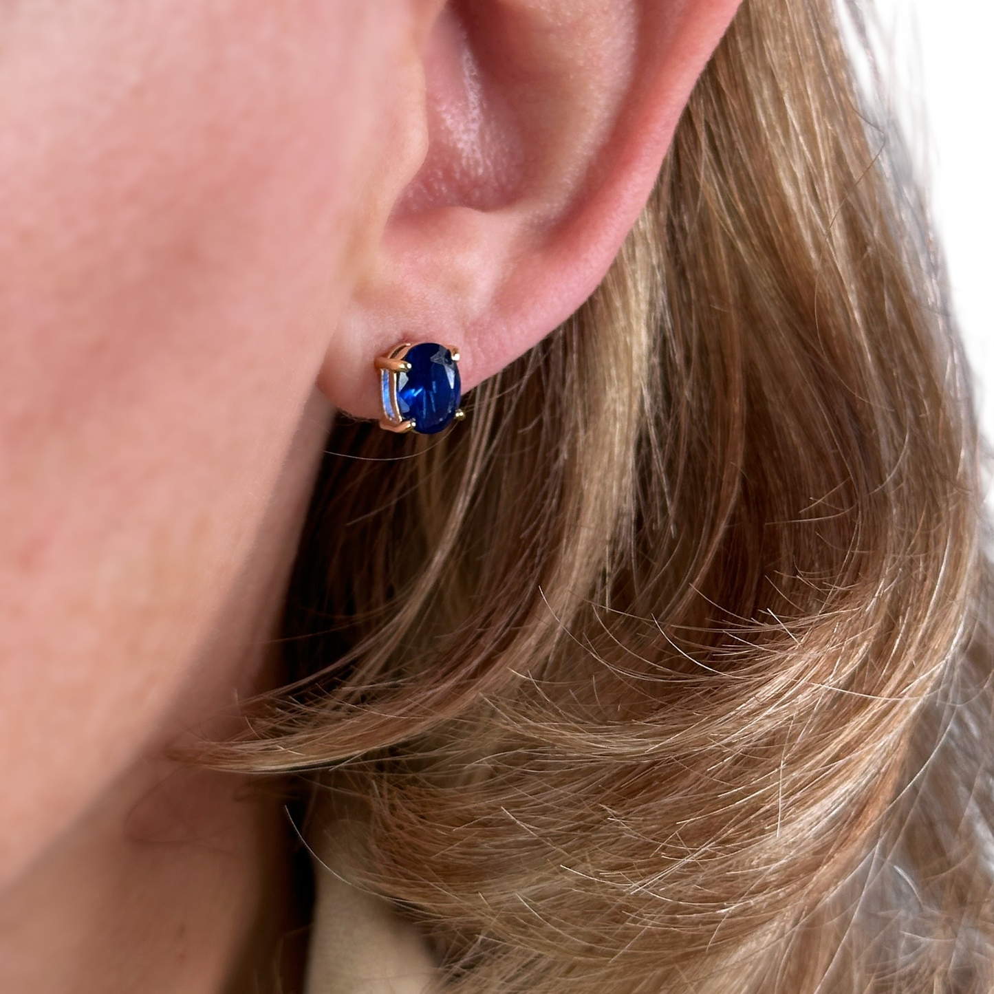 7mm Oval Sapphire CZ Stud 18k Gold Filled Earrings