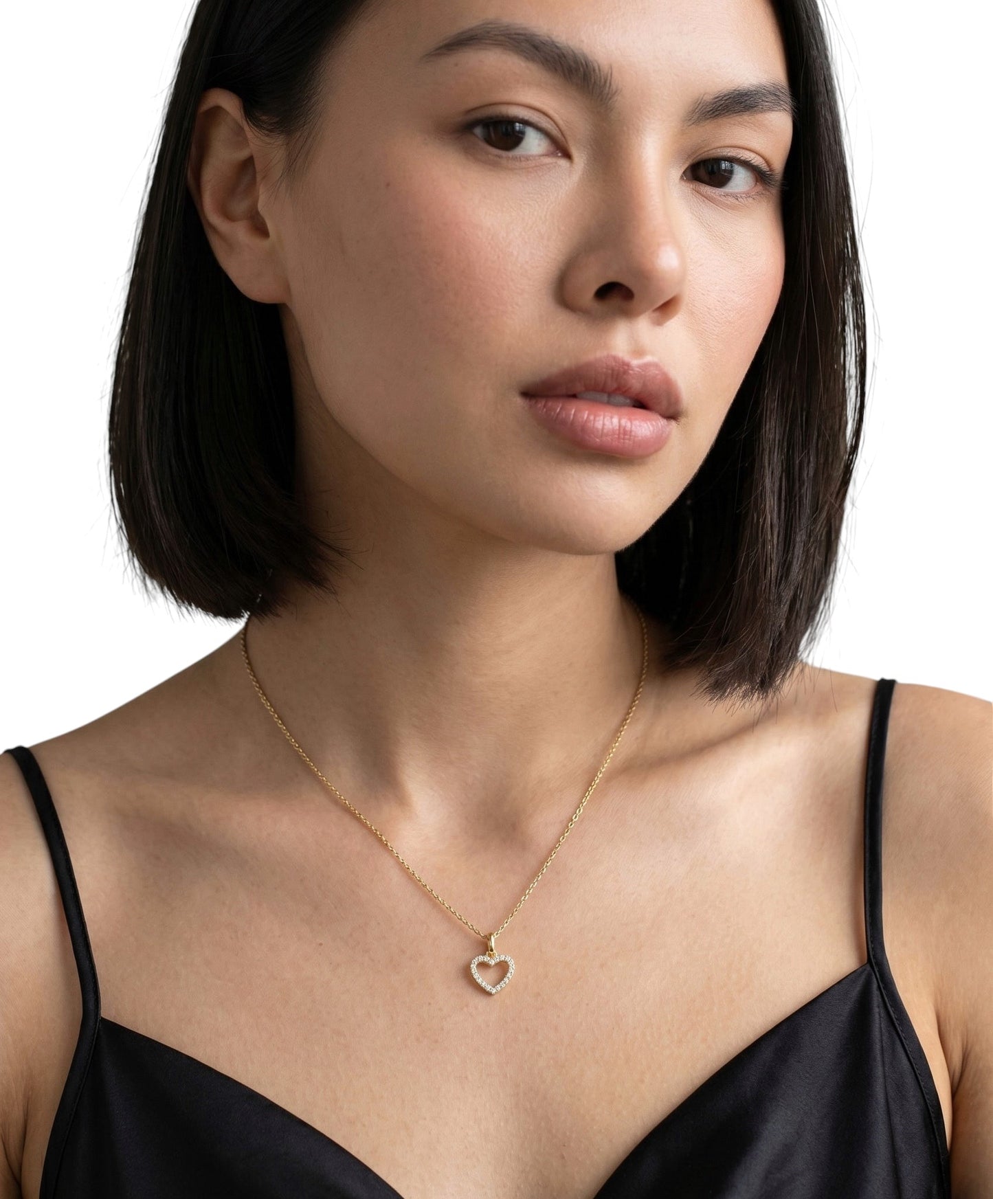 Open Heart Pavé CZ 15mm 18K Gold Filled Necklace